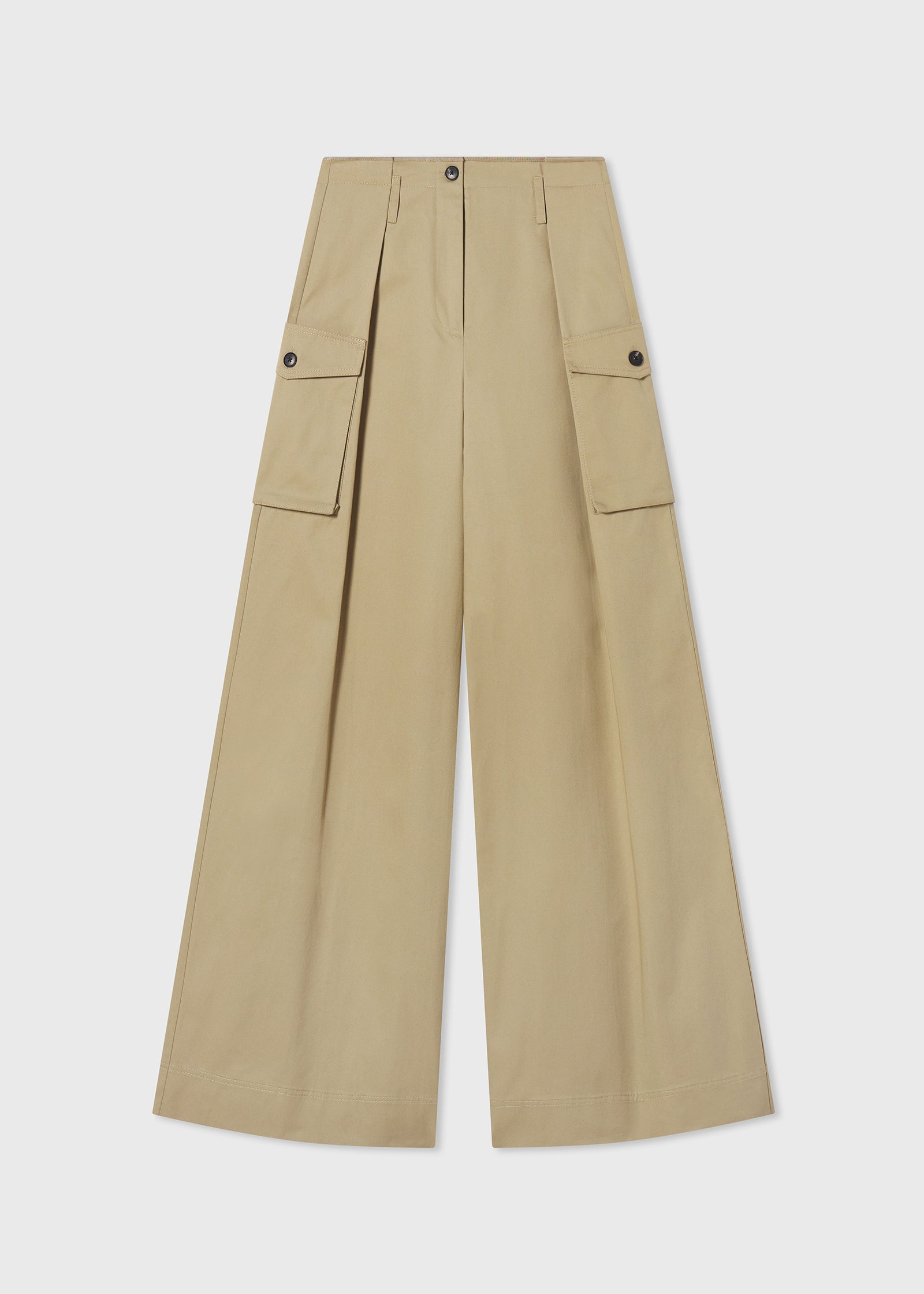 Flat Front Cargo Pant in Cotton Twill - Khaki - CO Collections