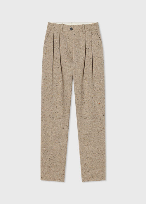 Front Pleat Trouser in Tweed  - Brown Multi - CO Collections