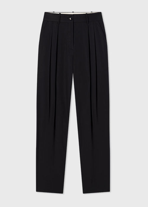 Pleated Tapered Pant In Cotton Poplin - Black - CO