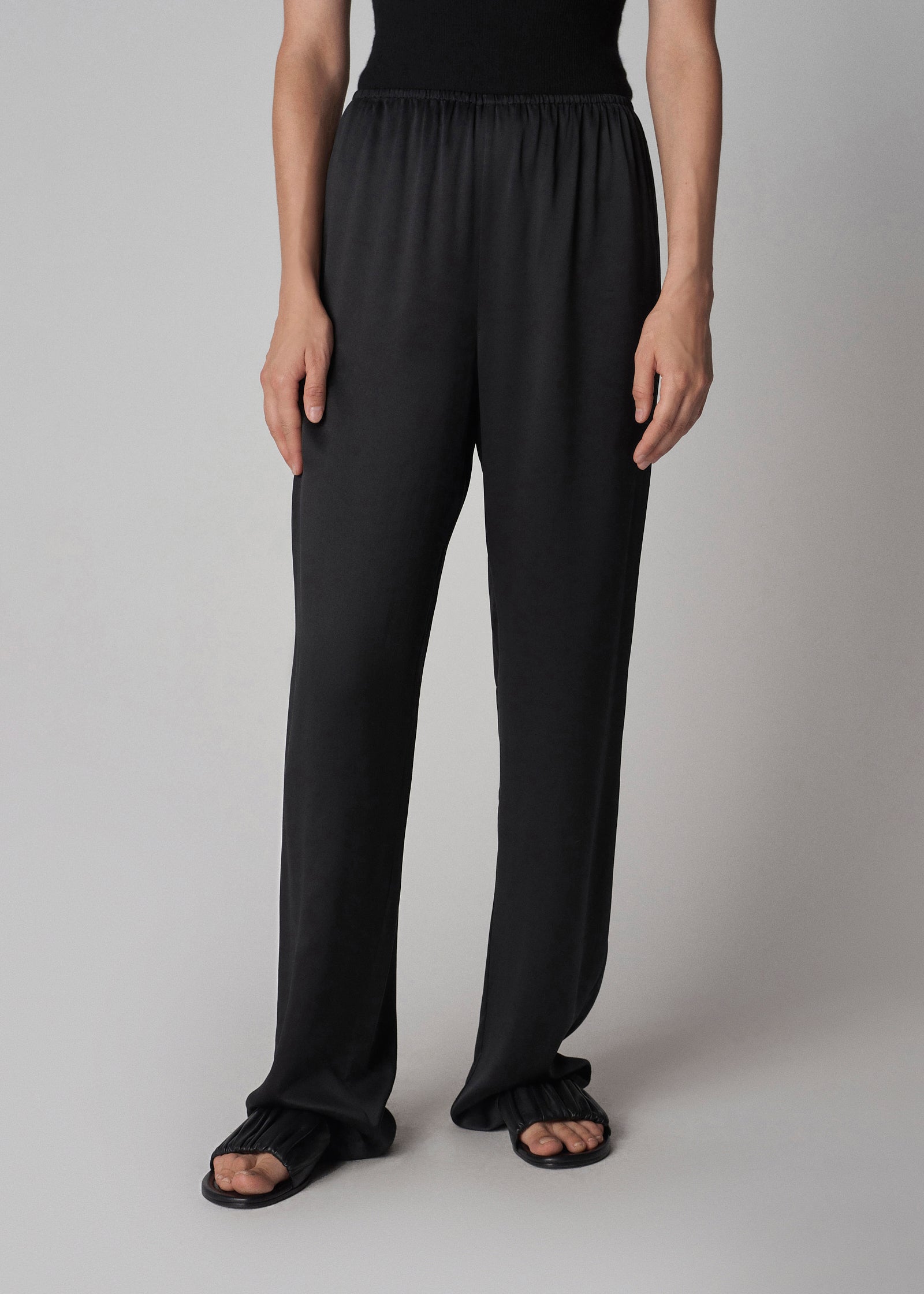 Elastic Waist Pant in Silk - Black - CO Collections