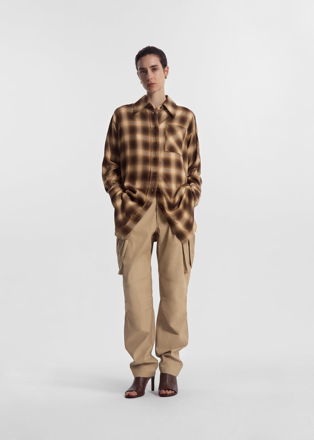 Oversized Shirt in Tencel Plaid - Brown Multi - CO
