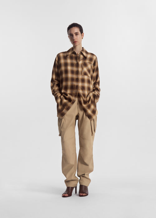Oversized Shirt in Tencel Plaid - Brown Multi, image 2 of 3