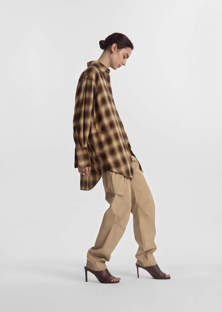 Oversized Shirt in Tencel Plaid - Brown Multi, image 1 of 3