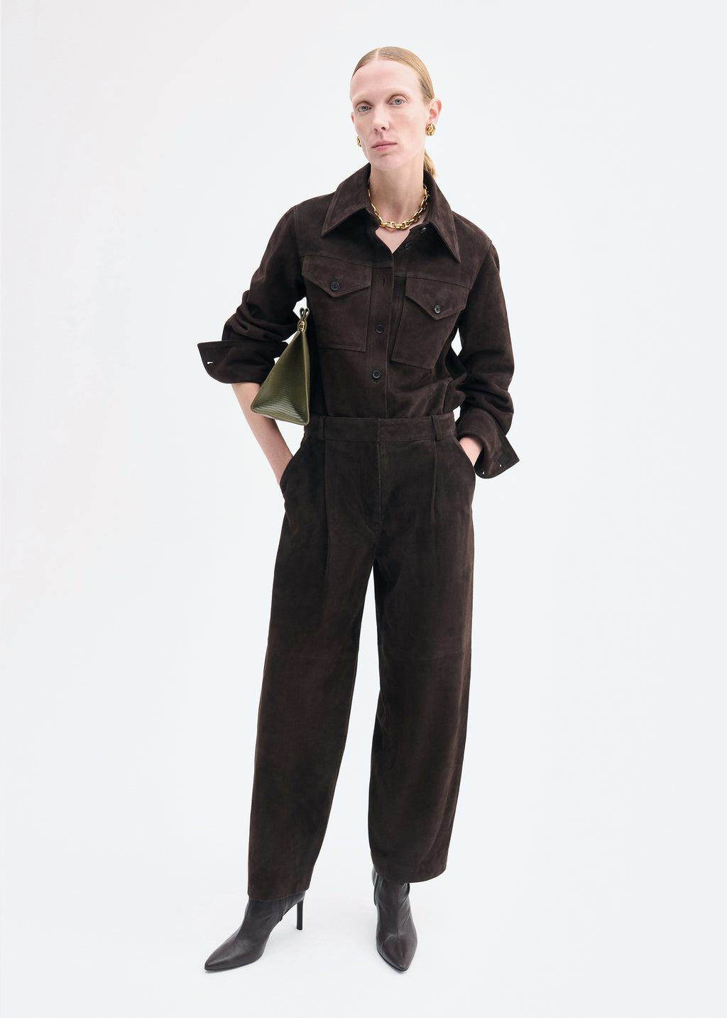 Curved Trouser in Suede - Chocolate - CO