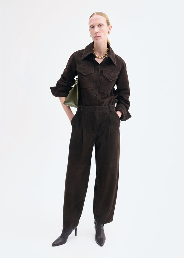 Curved Trouser in Suede - Chocolate - CO