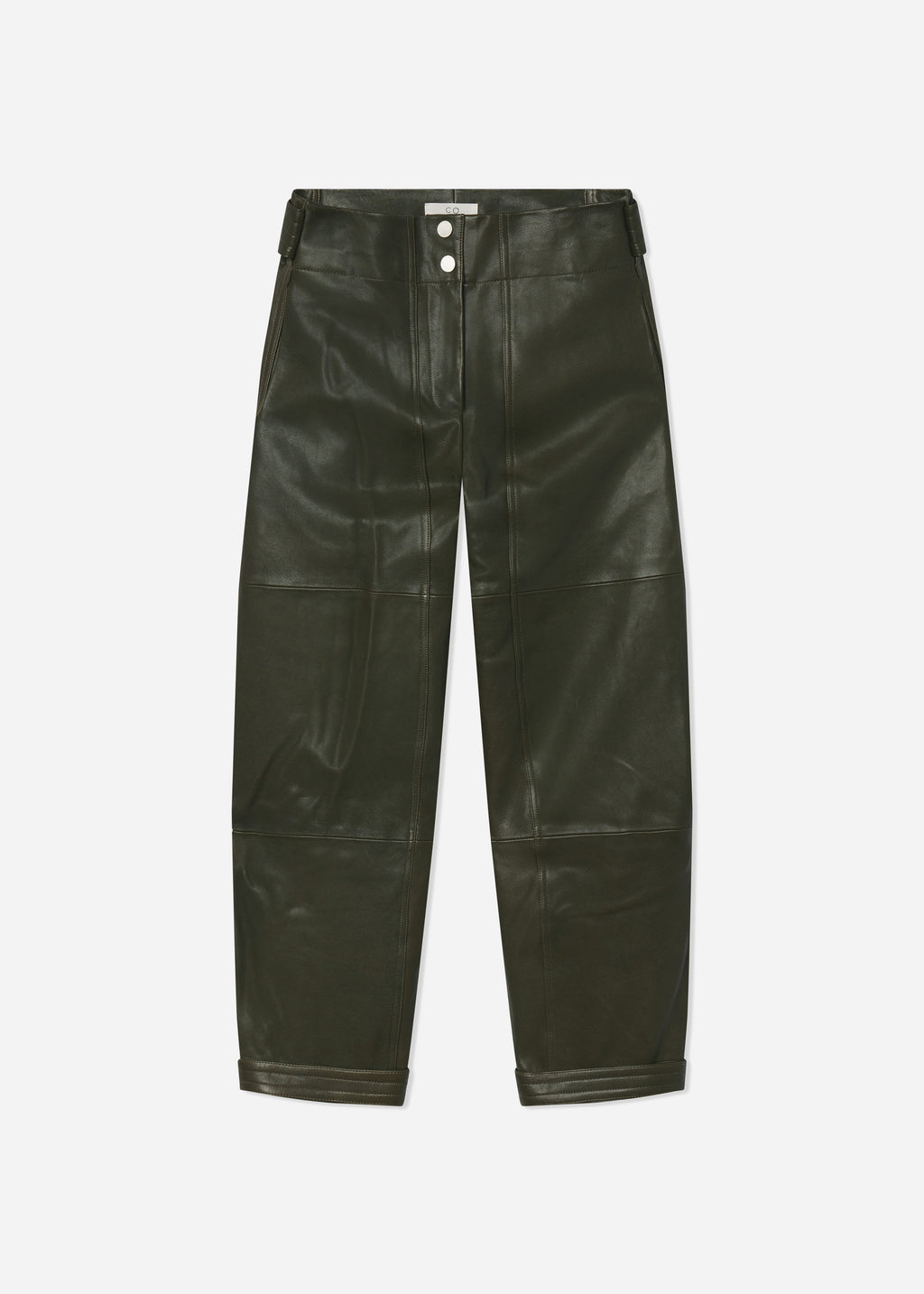 Curved Trouser in Leather - Olive - CO