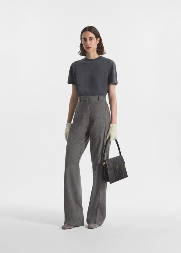 High Waisted Trouser in Wool Cashmere - Grey Melange, image 1 of 4