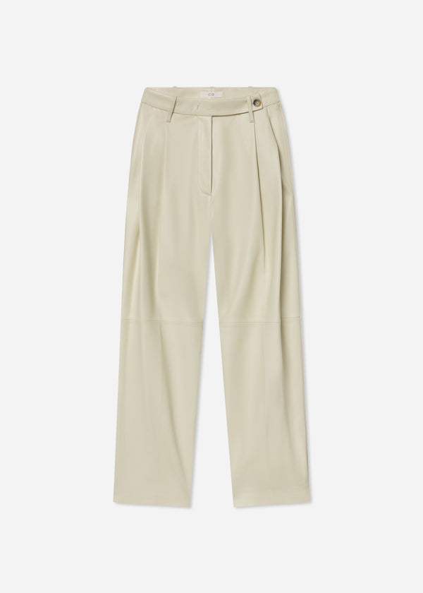 Pleated Pants in Leather - Pearl - CO