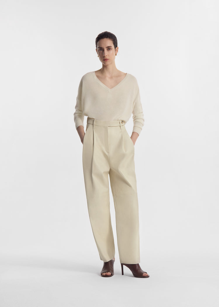 Pleated Pants in Leather - Pearl, image 1 of 5
