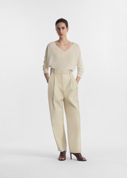 Pleated Pants in Leather - Pearl, image 1 of 5