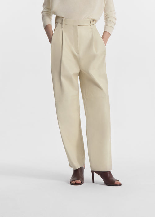 Pleated Pants in Leather - Pearl, image 2 of 5