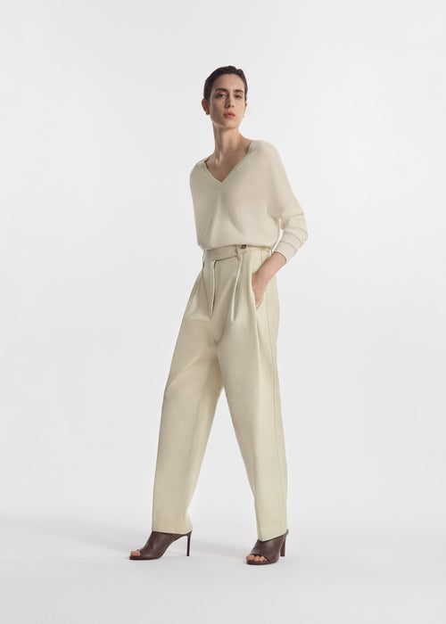 Pleated Pants in Leather - Pearl, image 4 of 5