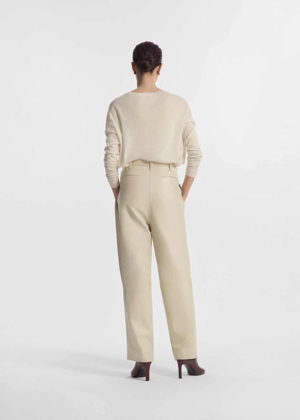 Pleated Pants in Leather - Pearl - CO