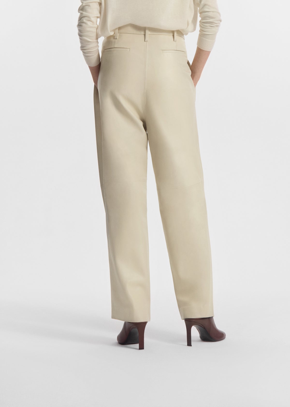 Pleated Pants in Leather - Pearl, image 3 of 5