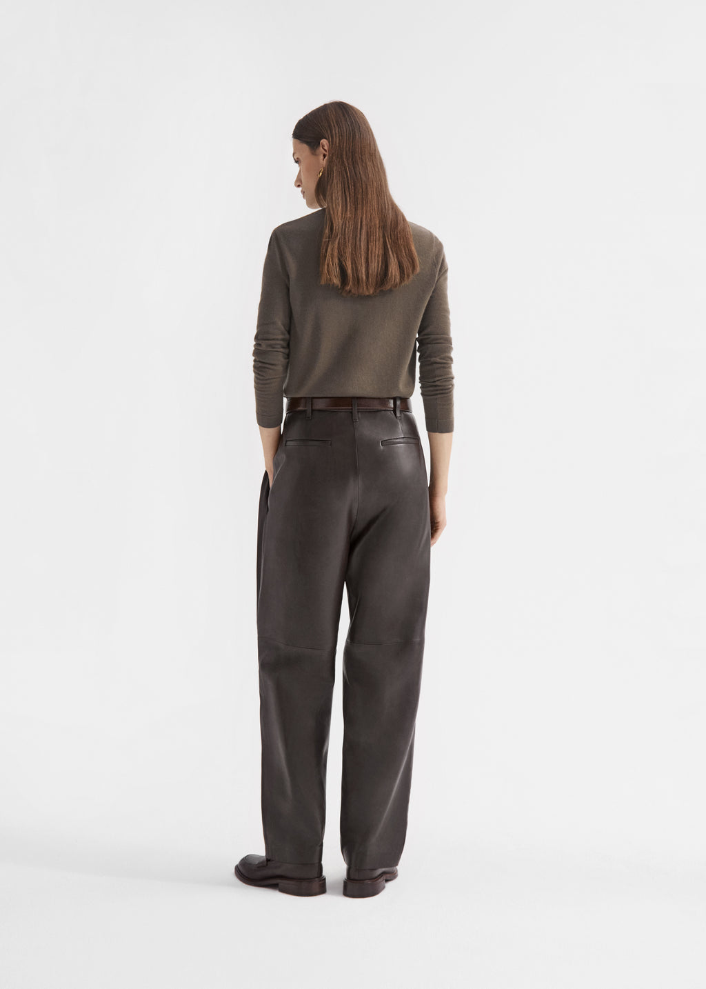 Pleated Pant in Leather - Chocolate, image 3 of 3