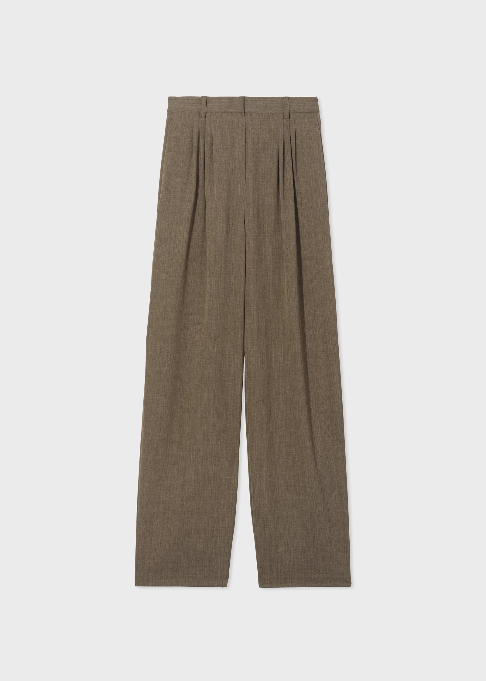 Pleated Barrel Trouser in Melange Suiting - Brown Multi