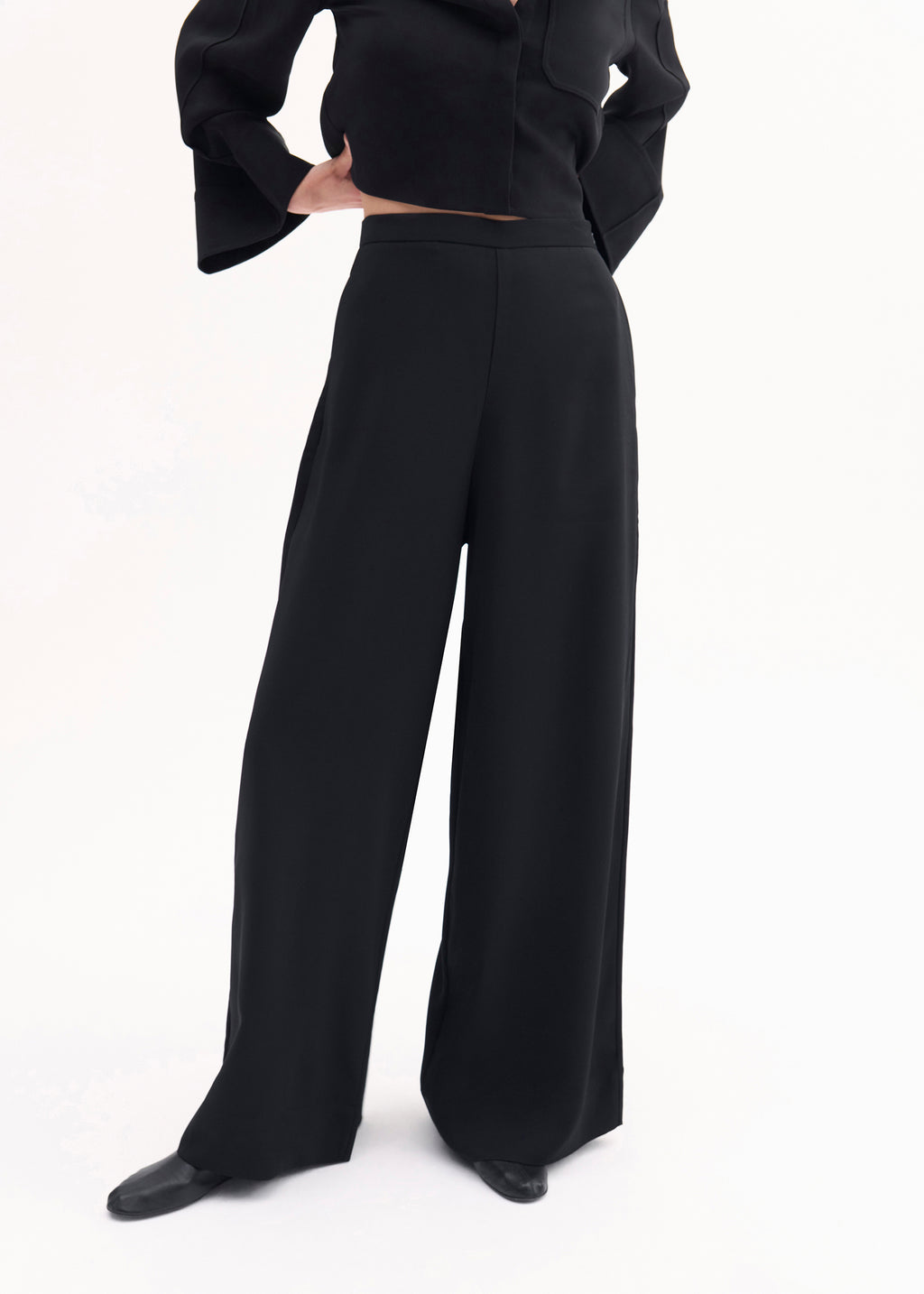 Wide Leg  Pant in Crepe - Black - CO