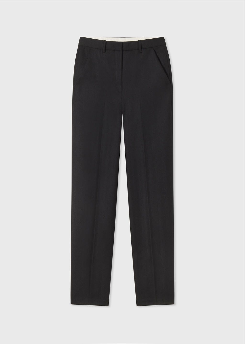 Flat Front Herringbone Trouser in Virgin Wool - Black - CO