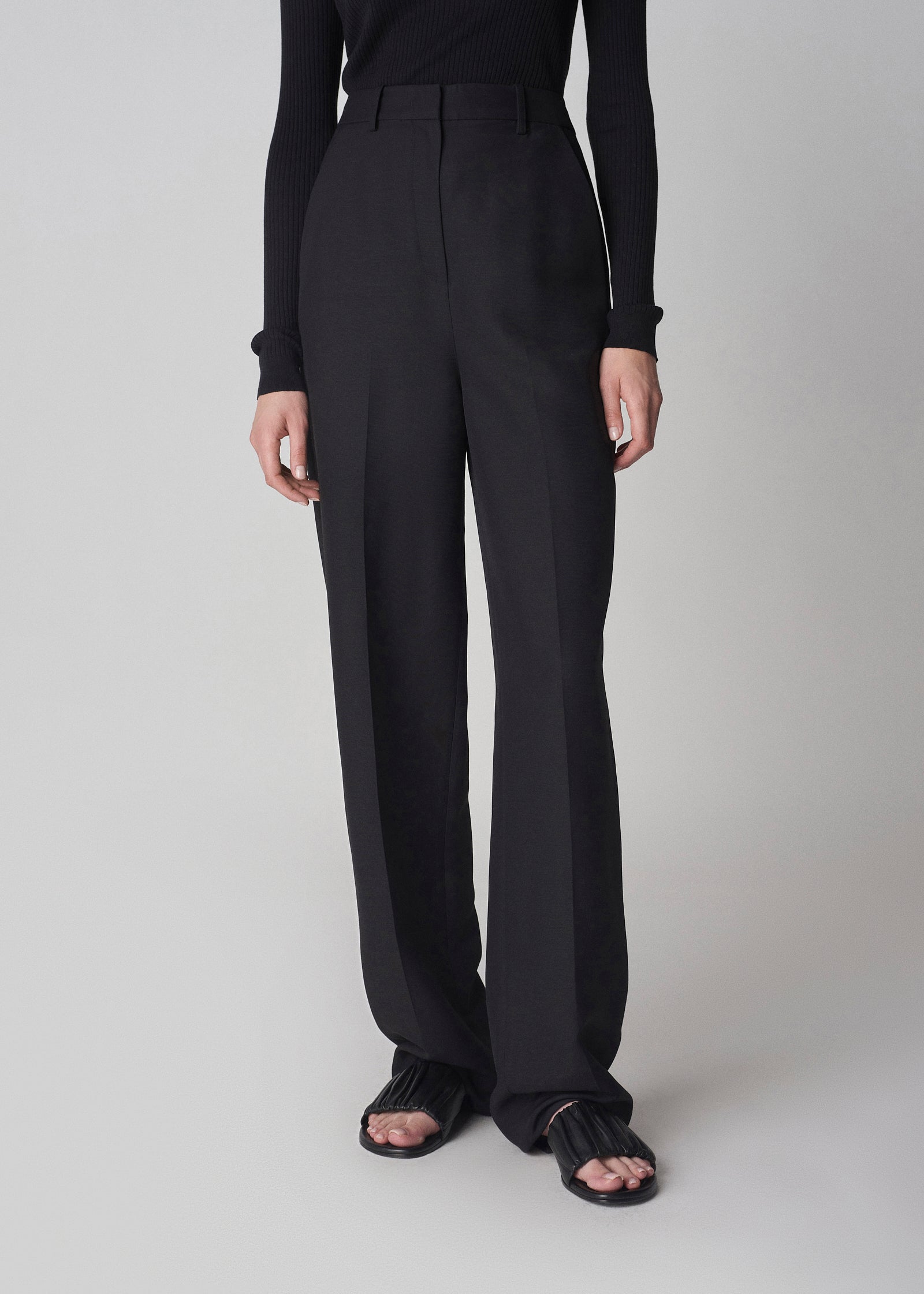 Flat Front Evening Trouser in Faille - Black - CO Collections