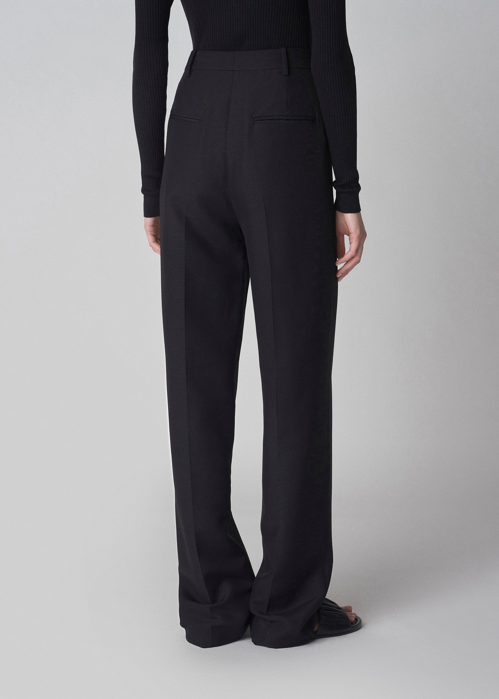 Flat Front Evening Trouser in Faille - Black - CO Collections