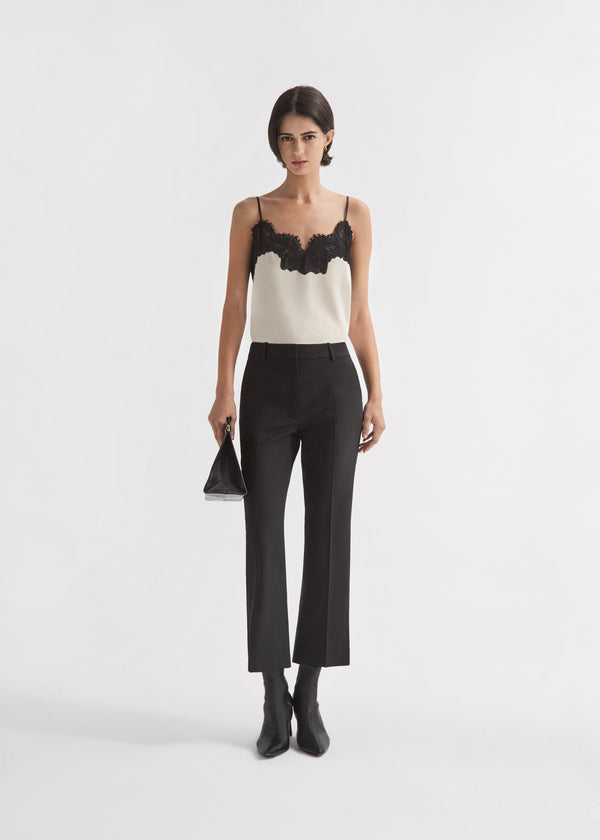 Cropped Cigarette Trouser in Virgin Wool - Black, image 1 of 4
