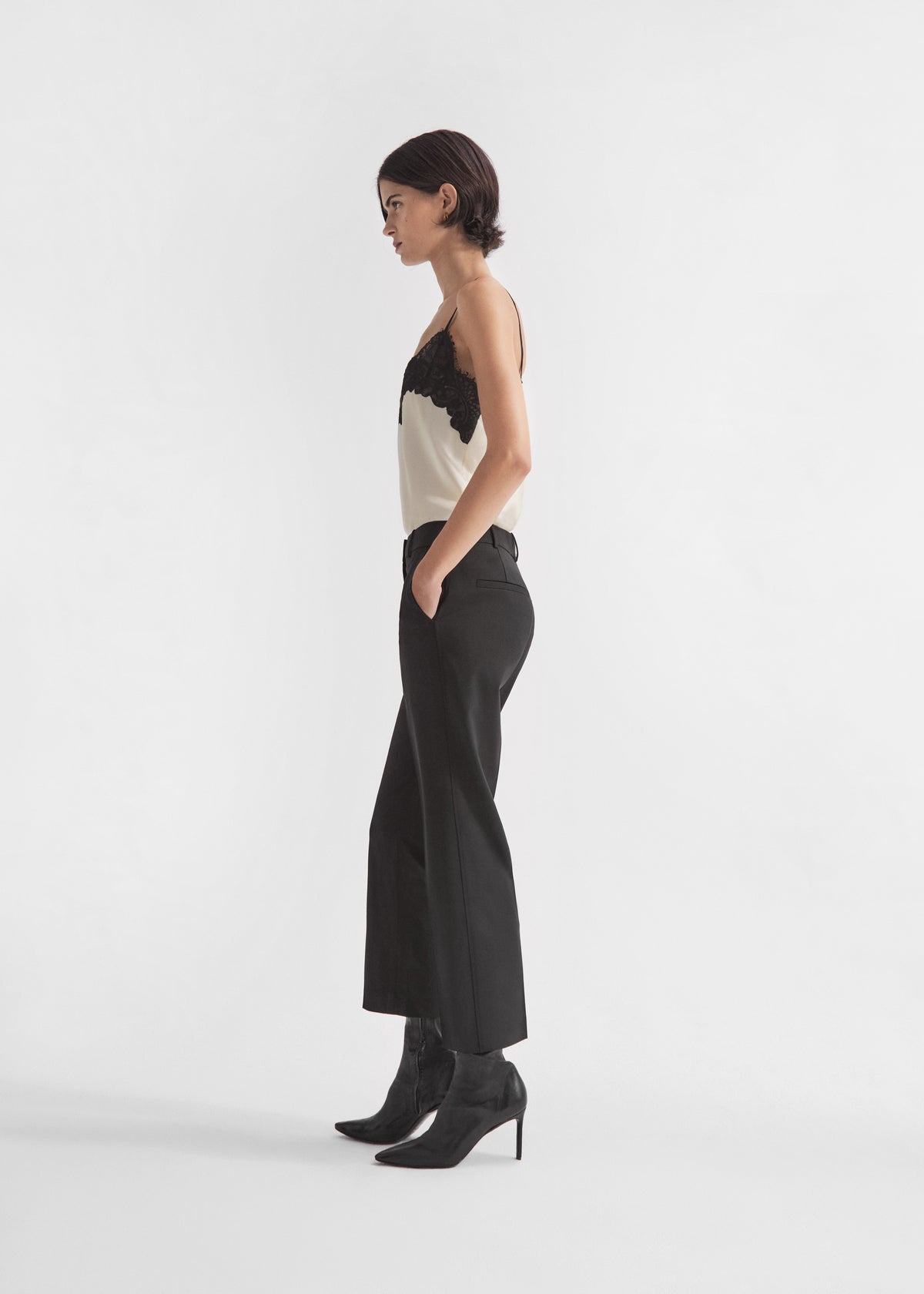 Cropped Cigarette Trouser in Virgin Wool - Black, image 2 of 4