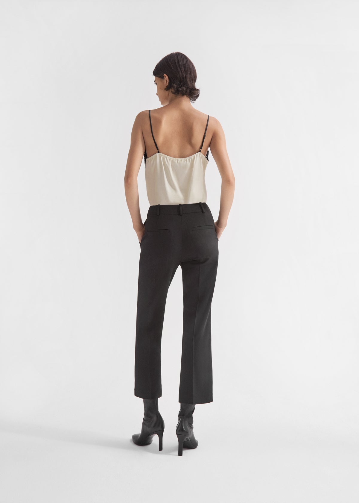 Cropped Cigarette Trouser in Virgin Wool - Black, image 3 of 4