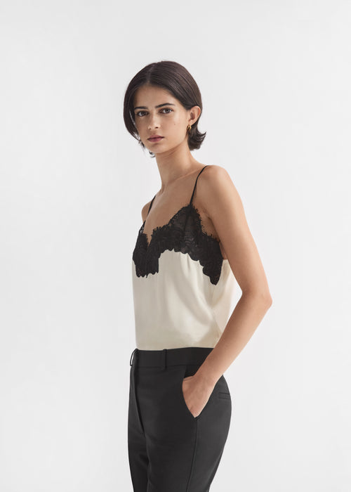 Lace Camisole in Silk - Ivory, image 3 of 5