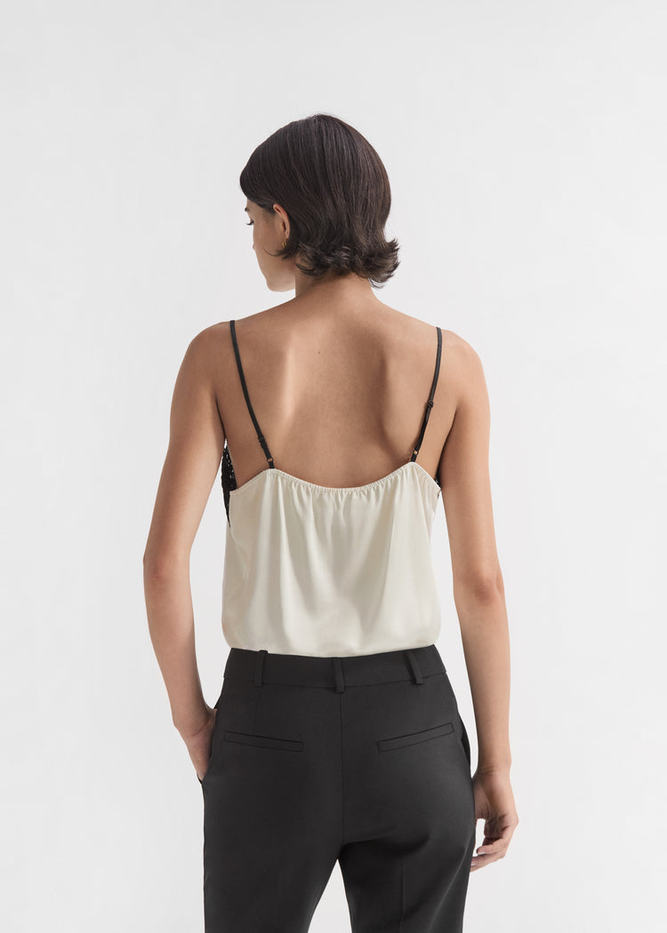 Lace Camisole in Silk - Ivory, image 4 of 5