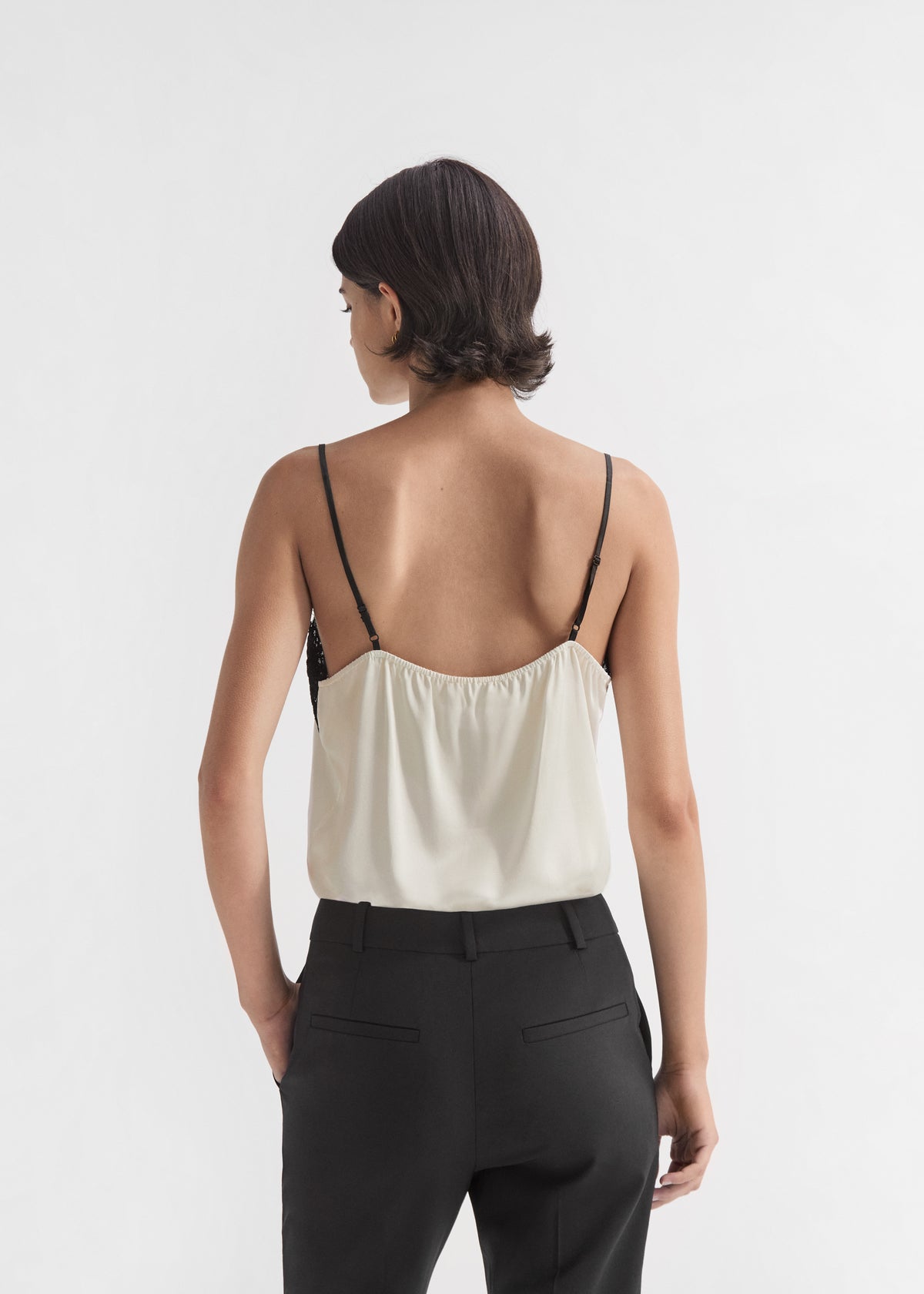Lace Camisole in Silk - Ivory, image 4 of 5