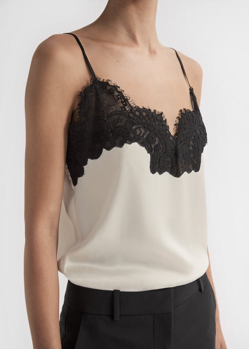 Lace Camisole in Silk - Ivory, image 1 of 5