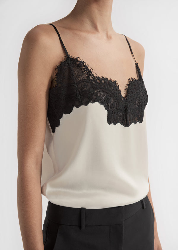 Lace Camisole in Silk - Ivory, image 1 of 6