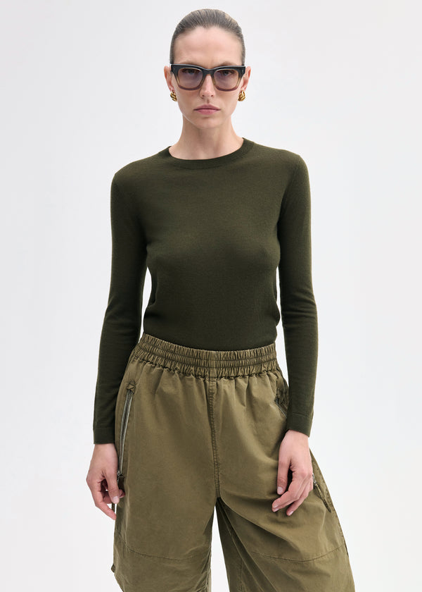 Long Sleeve Crew in Fine Cashmere - Olive - CO