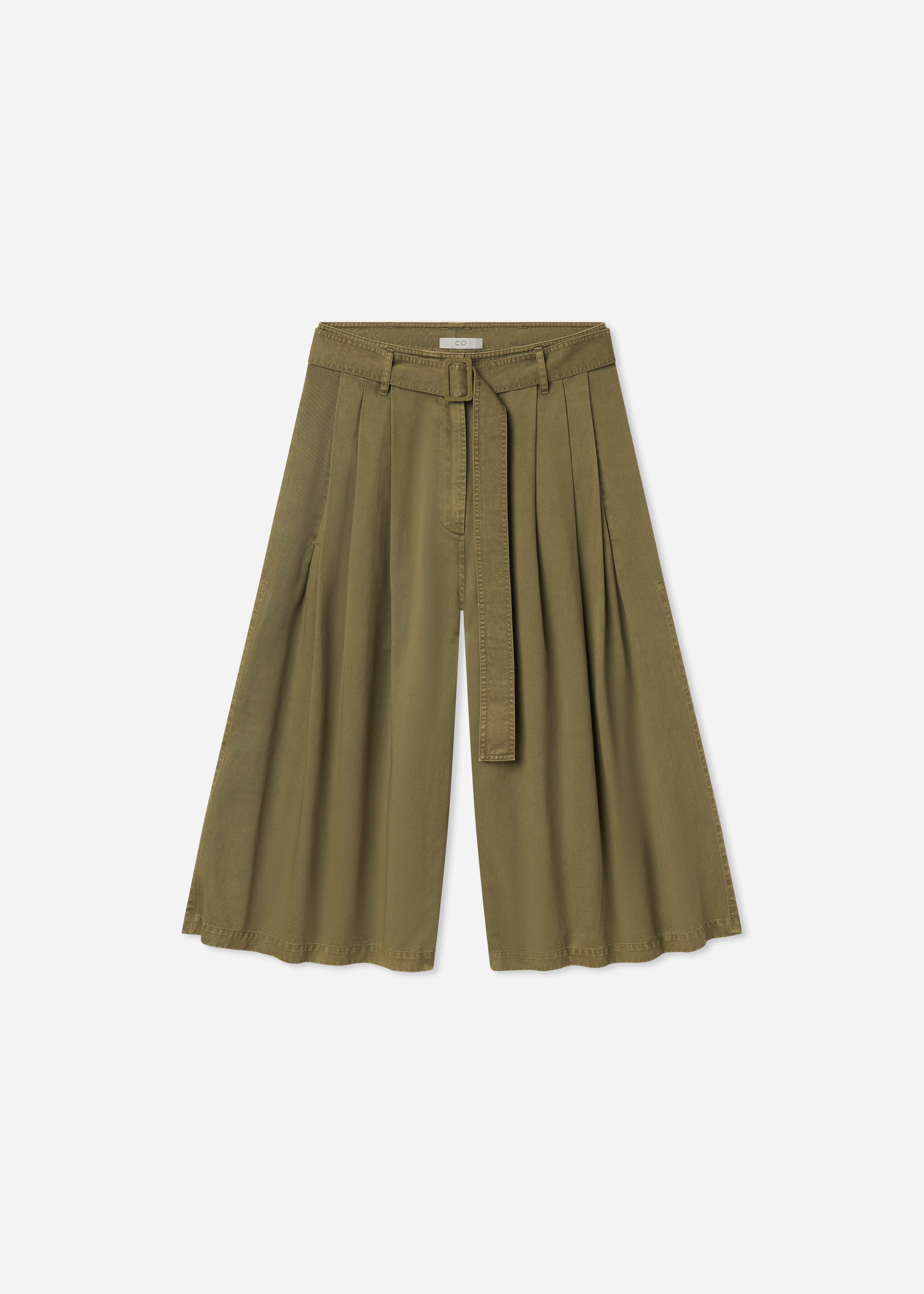 Garment Dye Pleated Culotte in Cotton - Avocado