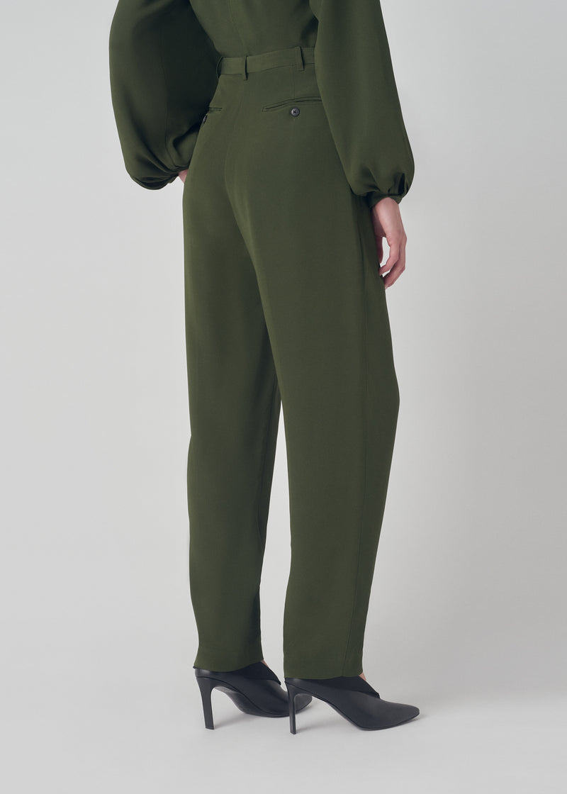 Pleated Carrot Trouser in Silk Cady - Green - CO