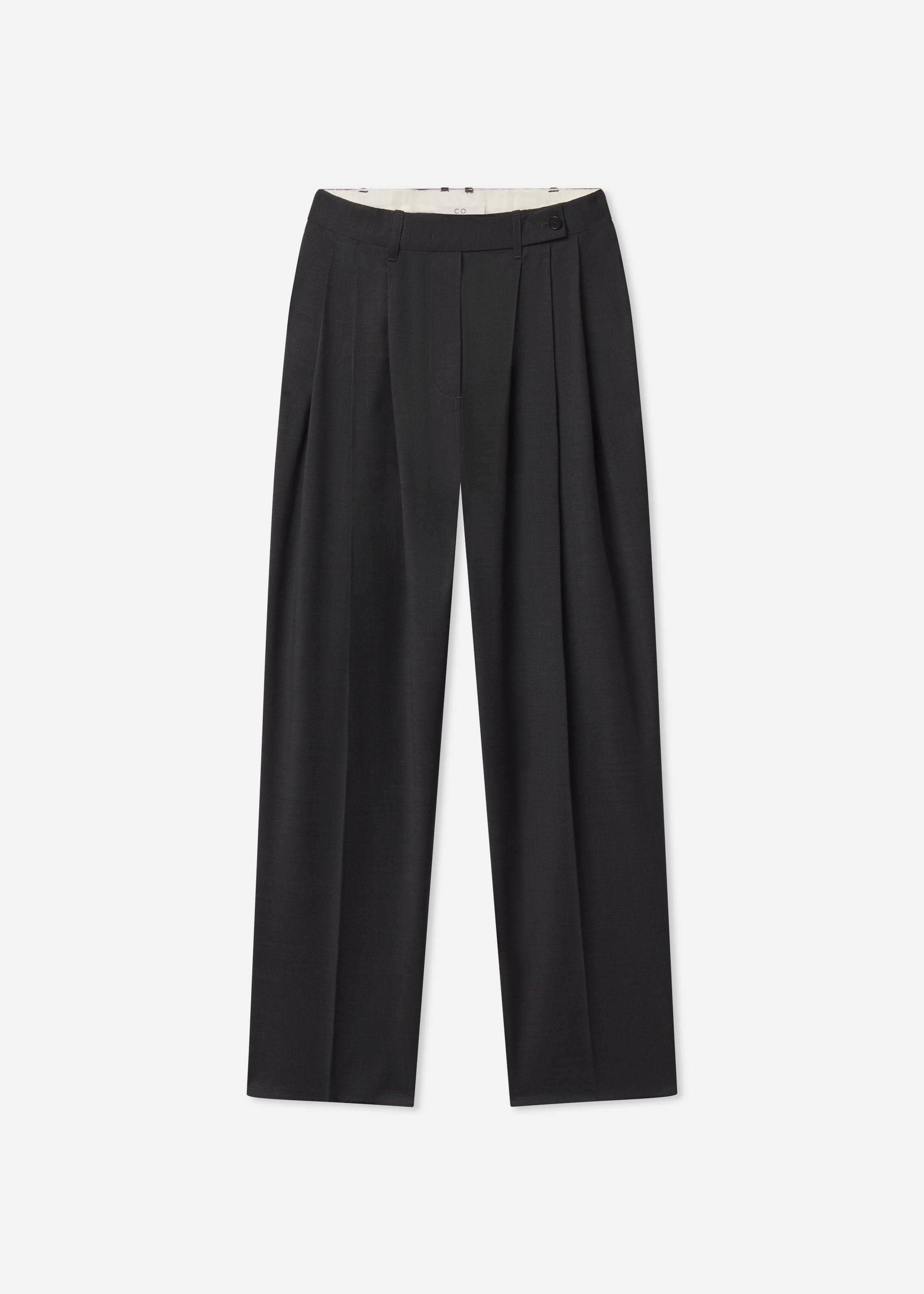Wide Leg Pleated Pant in Wool - Grey