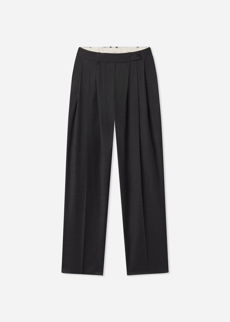 Wide Leg Pleated Pant in Wool - Grey, image 4 of 4