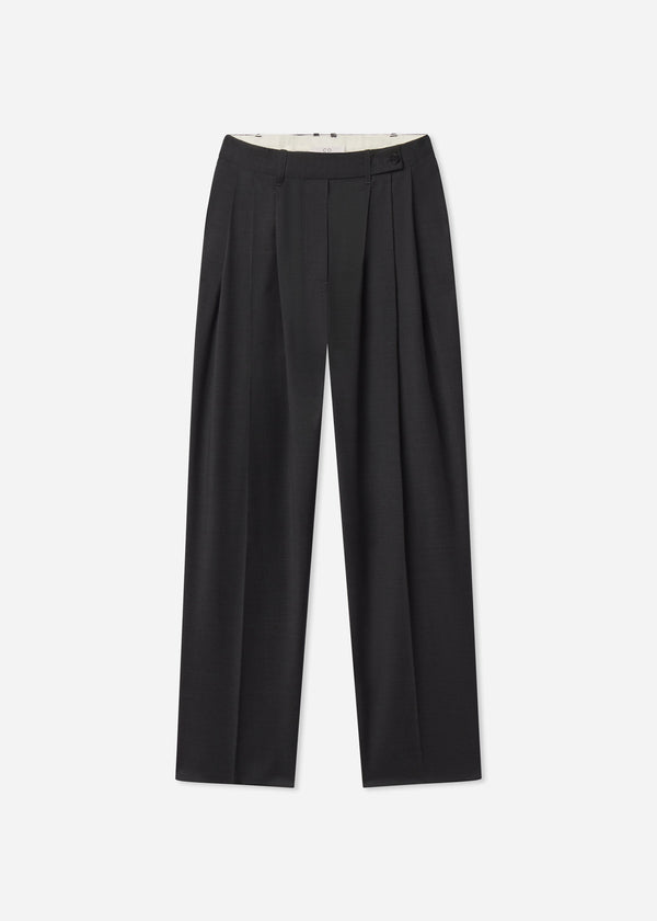 Wide Leg Pleated Pant in Wool - Grey - CO