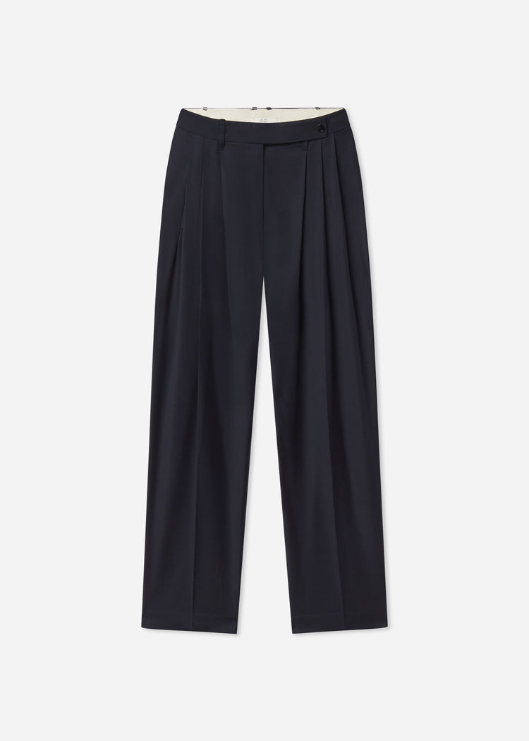 Wide Leg Pleated Pant in Wool Blend - Navy, image 4 of 4