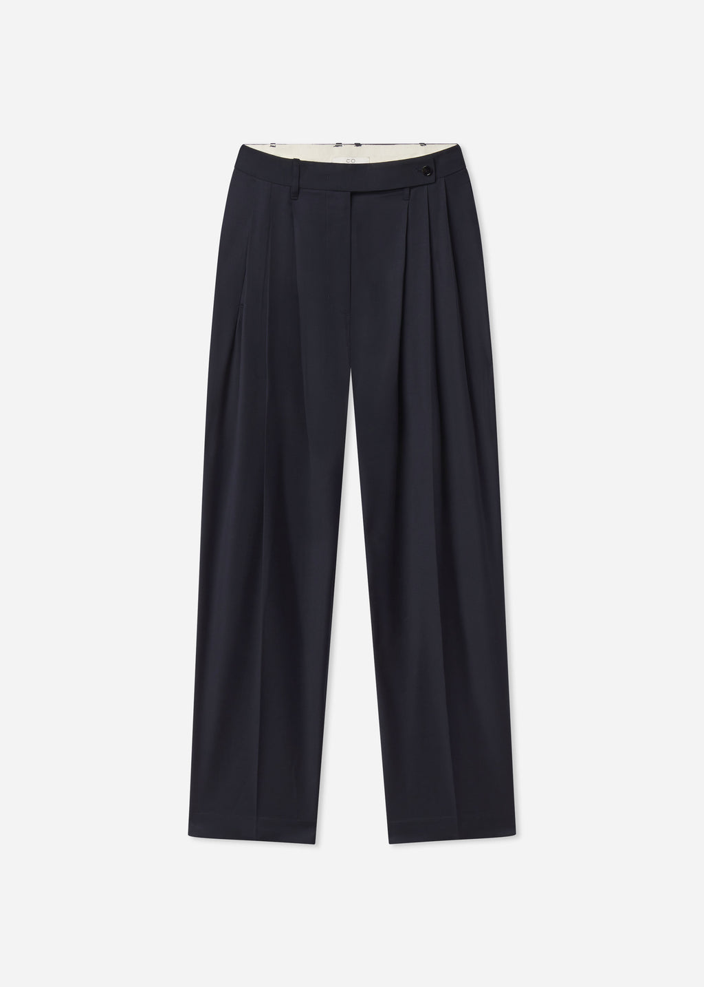 Wide Leg Pleated Pant in Wool Blend - Navy - CO