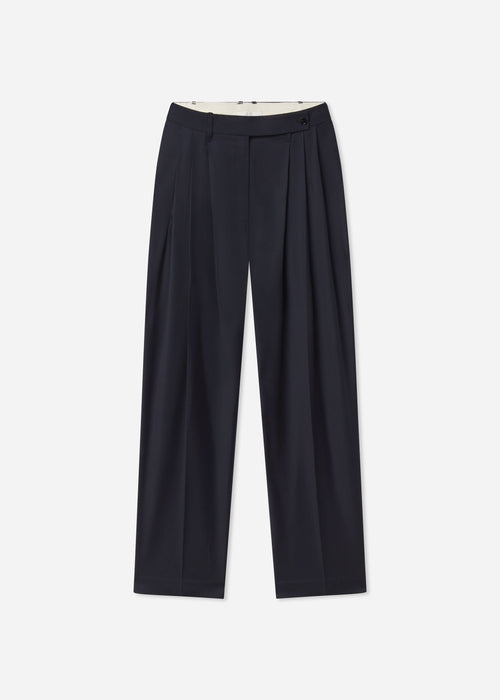 Wide Leg Pleated Pant in Wool Blend - Navy, image 4 of 4