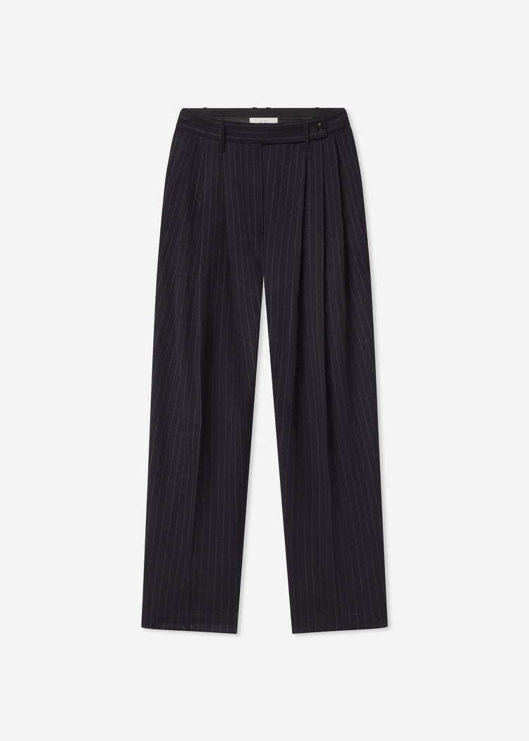 Wide Leg Pleated Pant in Pinstripe Virgin Wool - Navy Stripe, image 5 of 5
