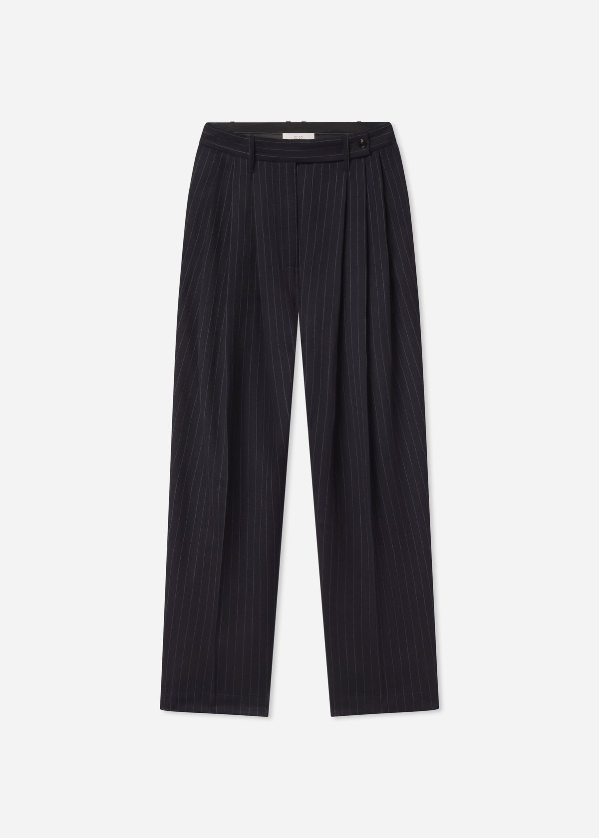 Wide Leg Pleated Pant in Pinstripe Virgin Wool - Navy Stripe, image 5 of 5