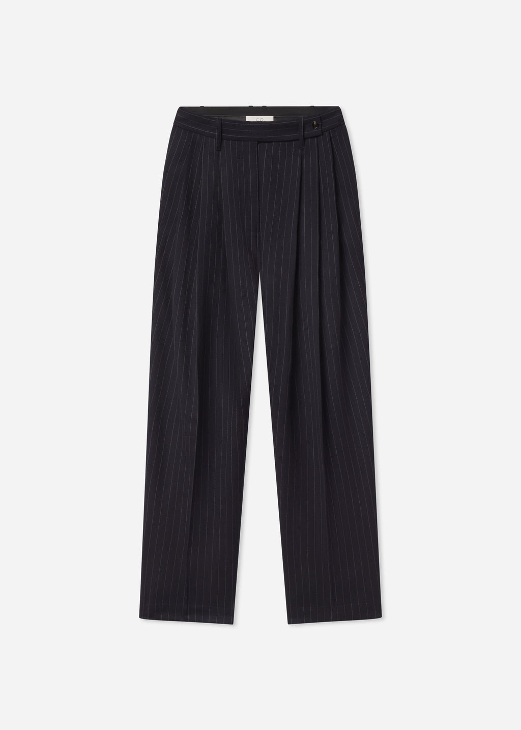 Wide Leg Pleated Pant in Pinstripe Virgin Wool - Navy Stripe - CO