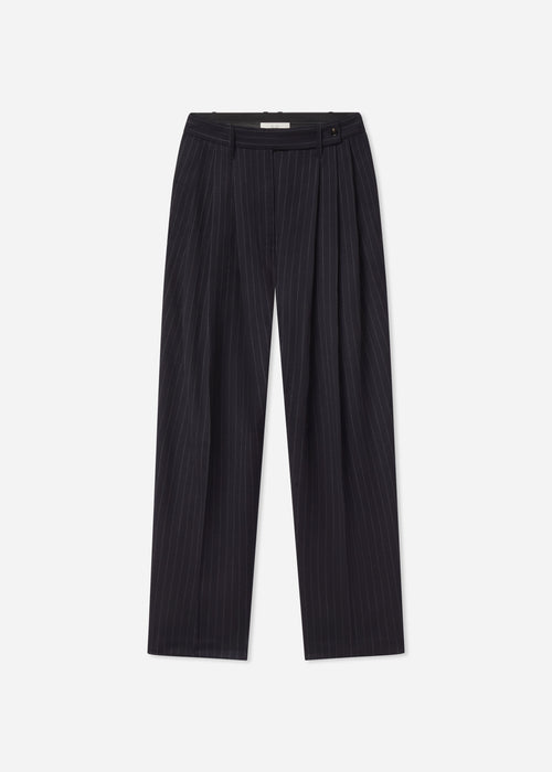 Wide Leg Pleated Pant in Pinstripe Virgin Wool - Navy Stripe, image 5 of 5