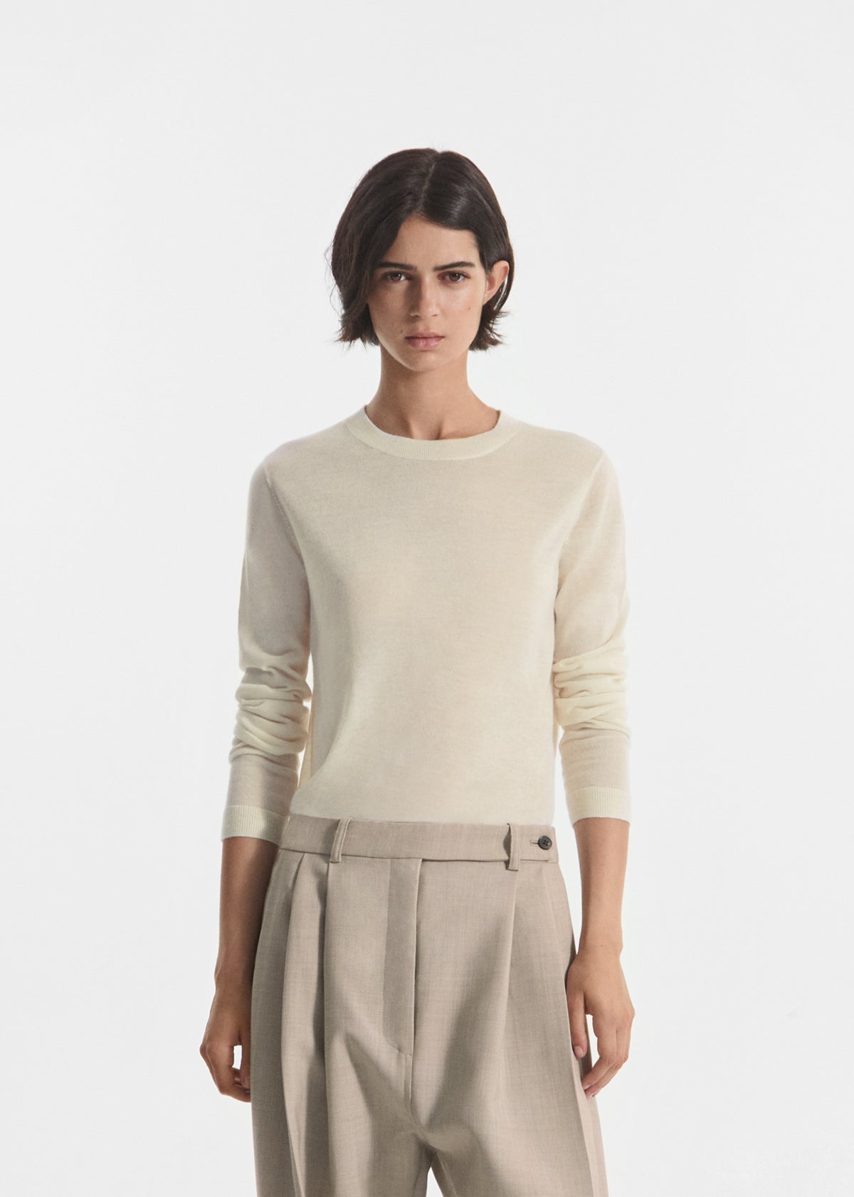 Long Sleeve Crew in Fine Cashmere - Ivory, image 1 of 4