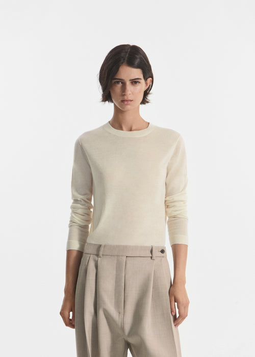 Long Sleeve Crew in Fine Cashmere - Ivory, image 1 of 4