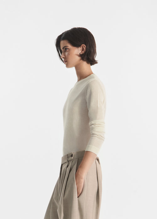 Long Sleeve Crew in Fine Cashmere - Ivory, image 2 of 4