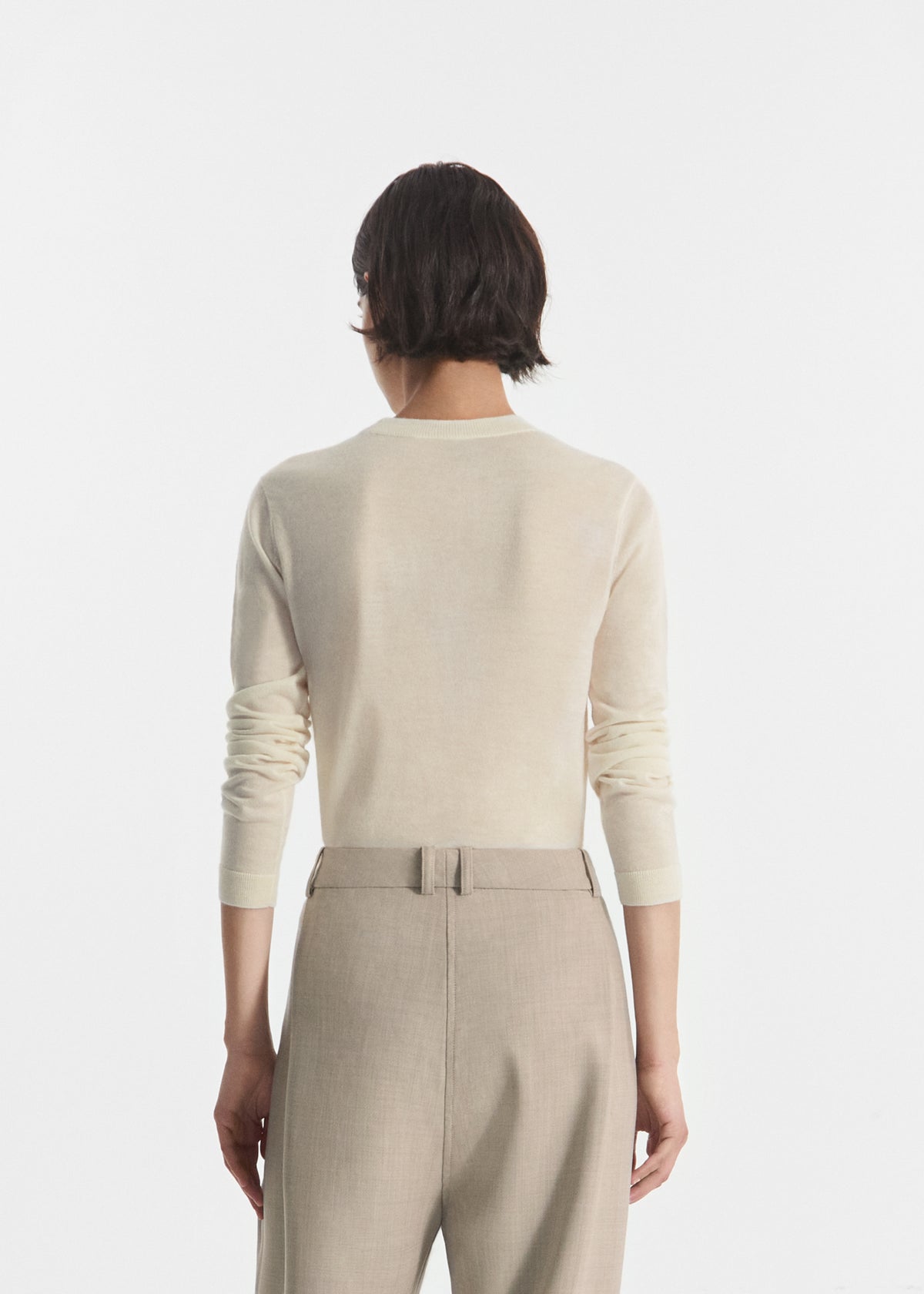 Long Sleeve Crew in Fine Cashmere - Ivory, image 3 of 4