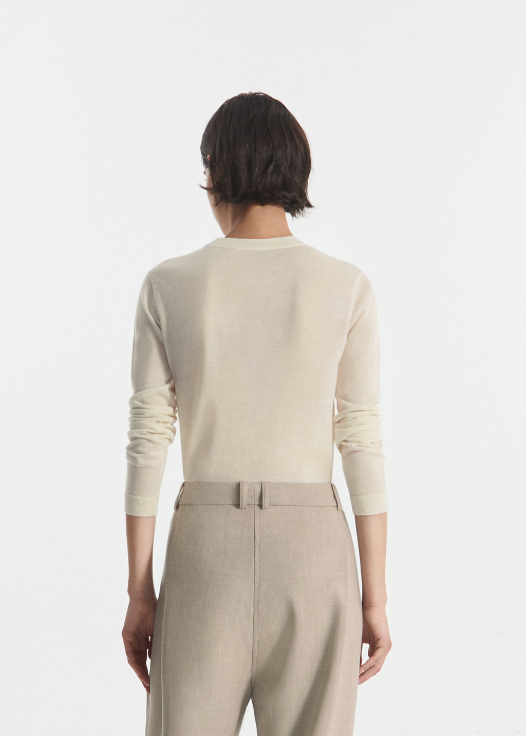 Long Sleeve Crew in Fine Cashmere - Ivory - CO